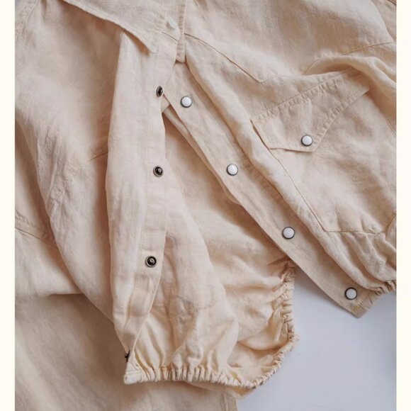 NWT R13 Crossover Utility Bubble Shirt Maize Linen Chambray Light Yellow - Picture 8 of 9